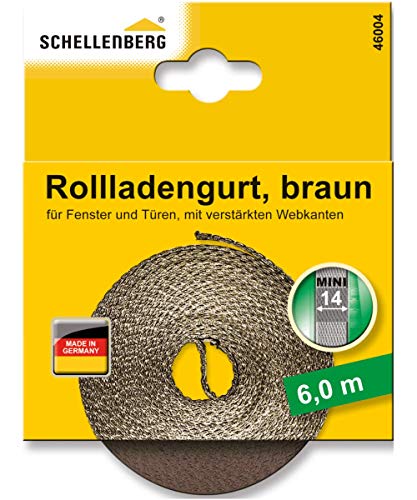 Schellenberg 46004 Rolladengurt 14 mm x 6,0 m System MINI, Rollladengurt, Gurtband, Rolladenband, braun von Schellenberg
