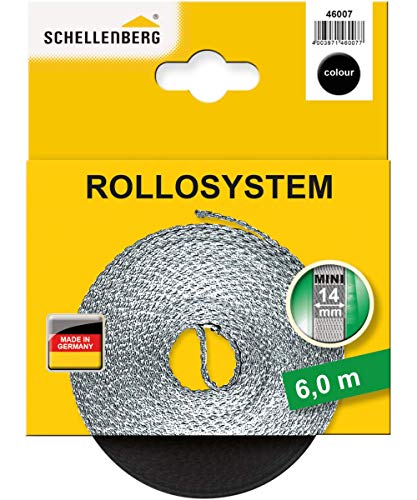 Schellenberg 46007 Rolladengurt 14 mm x 6,0 m System MINI, Rollladengurt, Gurtband, Rolladenband, schwarz von Schellenberg
