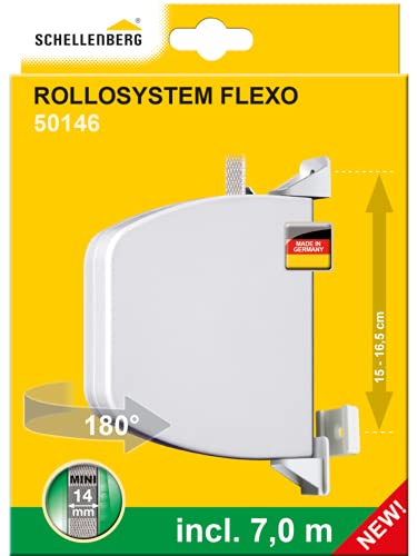 Schellenberg 50146 Rollladenaufwicklung FLEXO Mini weiß, klappbar, offen, für Rollläden, Lochabstand 15 cm bis 16,5 cm, 180° drehbar von Schellenberg