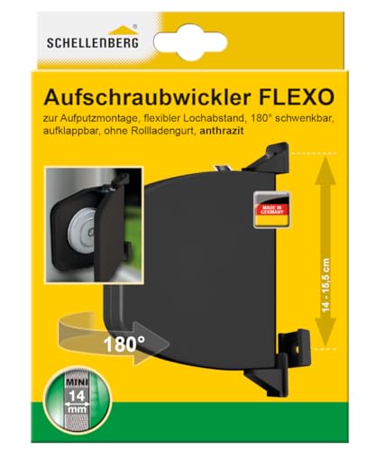 Schellenberg 50149 Aufschraubwickler Flexo aufklappbar, 180° schwenkbar, Gurtbandsystem MINI, Gurtbreite 14-15 mm, Lochabstand 14-15,5 cm (verstellbar), Anthrazit von Schellenberg