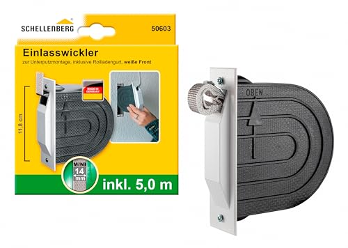 Schellenberg 50603 Rolladen Gurtwickler Unterputz Set, System Mini, Lochabstand 11,8 cm, inkl. Mauerkasten, Abdeckplatte und Rolladengurt, weiß von Schellenberg