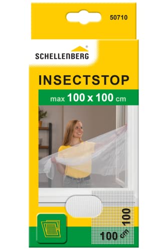 Schellenberg 50710 Fliegengitter für Fenster, Insektenschutz ohne Bohren, zuverlässiger Schutz gegen Mücken, Fliegen, Insekten & Ungeziefer, inkl. Befestigungsband, 100 x 100 cm, weiß von Schellenberg