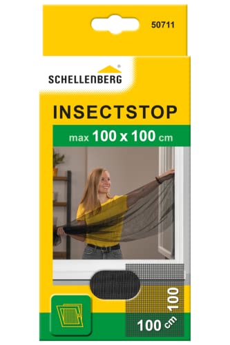 Schellenberg 50711 Fliegengitter für Fenster, Insektenschutz ohne Bohren, Schutz vor Mücken, Fliegen, Insekten und Ungeziefer, 100 x 100 cm, inkl. selbstklebendes Klettband, anthrazit von Schellenberg