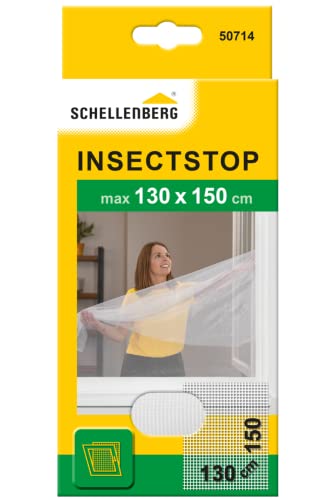 Schellenberg 50714 Fliegengitter für Fenster, Insektenschutz ohne Bohren, zuverlässiger Schutz gegen Mücken und Fliegen, inkl. Befestigungsband, 130 x 150 cm, weiß von Schellenberg