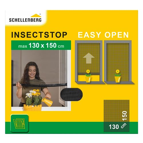 Schellenberg 70474 Fliegengitter Fenster Easy Open mit Polyestergewebe 130 x 150 cm, aufrollbarer Insektenschutz zum einfachen Öffnen, inkl. Montagezubehör, anthrazit von Schellenberg