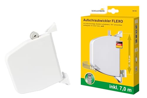 Schellenberg 50145 Aufschraubwickler Flexo MINI, inklusive 7 m Gurtband, schwenkbar um 180°, Aufputzmontage, weiß von Schellenberg