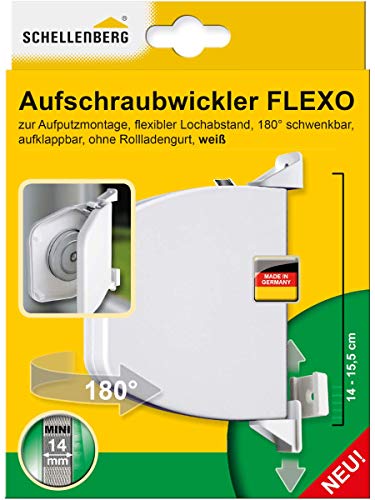 Schellenberg 50153 Aufschraubwickler Flexo aufklappbar, 180° schwenkbar, Gurtbandsystem MINI, Gurtbreite 14-15 mm, Lochabstand 14-15,5 cm (verstellbar), Weiß von Schellenberg