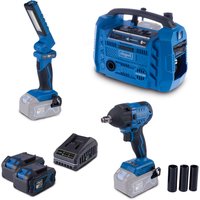Akku-Werkstatt-Set AWS100 Scheppach - 20V | Kompressor | Schlagschrauber | Arbeitsleuchte | inkl. 2x 4Ah Akku & 2,4A Ladegerät von Scheppach