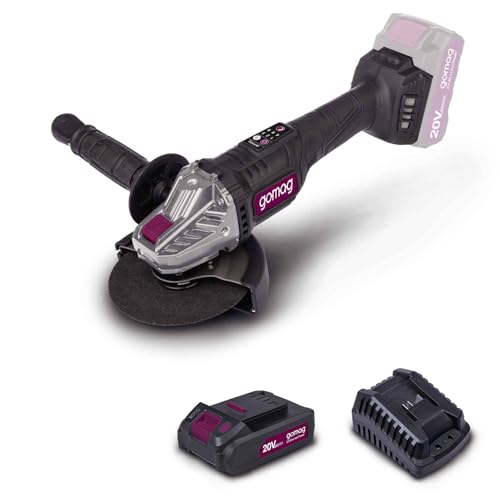 Gomag Akku-Winkelschleifer GO-WS125BL brushless | Trennscheibe 125 mm | Softstart | Drehzahleinstellung in 6 Stufen | 3-Positionen-Frontgriff | inkl. 2A Akku & Ladegerät von Scheppach