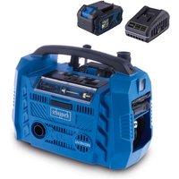 Hybrid-Kompressor Airforce 6 Scheppach - 10,3bar | ölfrei | 2 USB-Anschlüsse | 3 Antriebsarten | inkl. 4Ah Akku + 2,4A Ladegerät von Scheppach