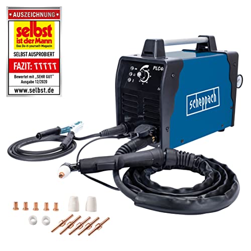 Scheppach Plasmaschneider PLC40 Plasma Schweißgerät | Schnittleistung max. 12 mm | stufenloser Schneidstrom 15-40A | mit Druckluftschlauch | inkl. Brennerhülle & Elektroden von Scheppach