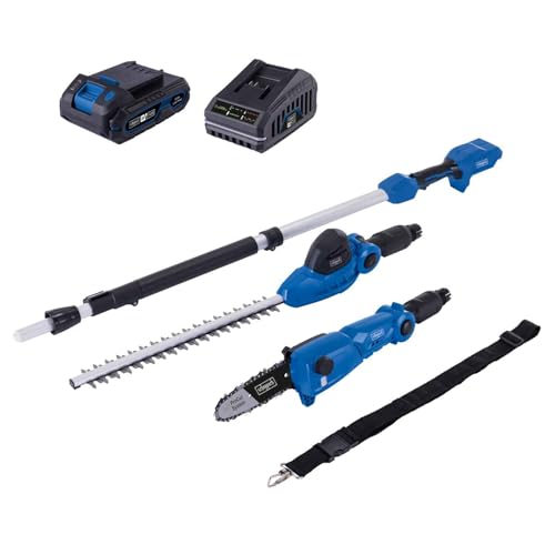 Scheppach 2in1 Akku-Multifunktionsgerät C-PHTS410-X 20V | Schnittlänge Heckenschere/Hochentaster: 410/180 mm | 20V-IXES-Serie | Schultergurt & Softgrip | mit 2Ah Akku & Ladegerät von Scheppach