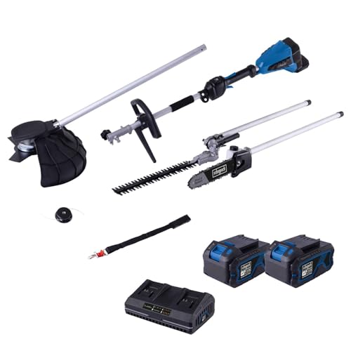 Scheppach 4in1 Akku-Multifunktionsgerät BC-MFH400-X 20V Brushless Multigartengerät | Rasentrimmer, Motorsense, Heckenschere, Hochentaster | 20V-IXES-Serie | mit 2X 4Ah Akku & Doppelladegerät von Scheppach