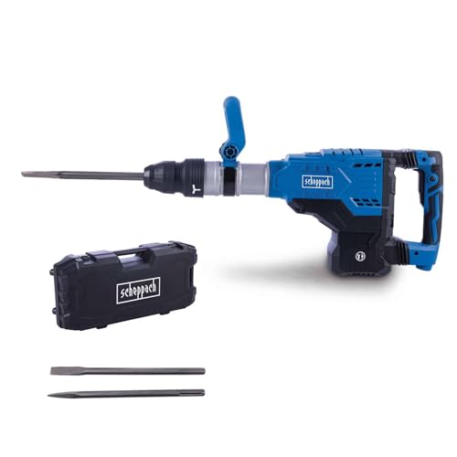 Scheppach Abbruchhammer AB2000 mit 1700W Leistung | 60J Schlagkraft | Bohrhammer Betonhammer | langes 3m Kabel | SDS-Max-Aufnahme | 2000 Schläge pro Minute | mit Spitz- und Flachmeißel & Transportbox von Scheppach