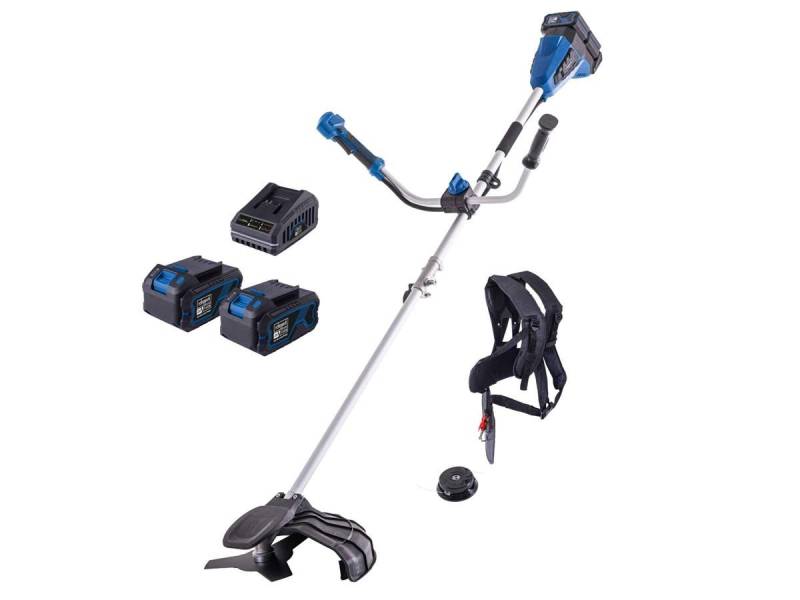 Scheppach Akku-Freischneider BC-BCH380/40-X Set L2, 25,5 cm Arbeitsbreite Messer, 38 cm Arbeitsbreite Faden, (Set, 6 St), inkl. 2x 4Ah Akku und 2,4 A Doppelladegerät von Scheppach