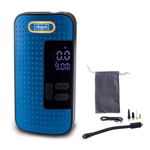 Scheppach Akku Handkompressor AC10/8V mobiler Kompressor | Aufladen via USB-C Anschluss | 5 wählbare Modi | mit LCD-Display, Leuchtanzeige & Auto-Shut-Off | Arbeitsdruck 10,3 bar | kompakt & leicht von Scheppach