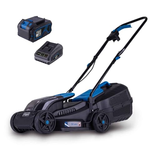 Scheppach Akku-Rasenmäher BC-MP320-X 20V Brushless Akkumäher | 32cm Schnittbreite | für 250-300 m2 | Schnitthöhenverstellung von 20-60mm | 30L Korb | 20V-IXES-Serie | mit 4Ah Akku & 2,4A Ladegerät von Scheppach