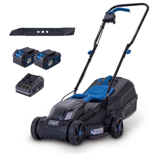 Scheppach Akku-Rasenmäher BC-MP320-X 20V Brushless Akkumäher | 32cm Schnittbreite | für 250-300 m2 | Schnitthöhenverstellung von 20-60mm | 30L Korb | Mulcheinsatz | (+ 2x 4Ah Akku, Ladegerät & Messer) von Scheppach