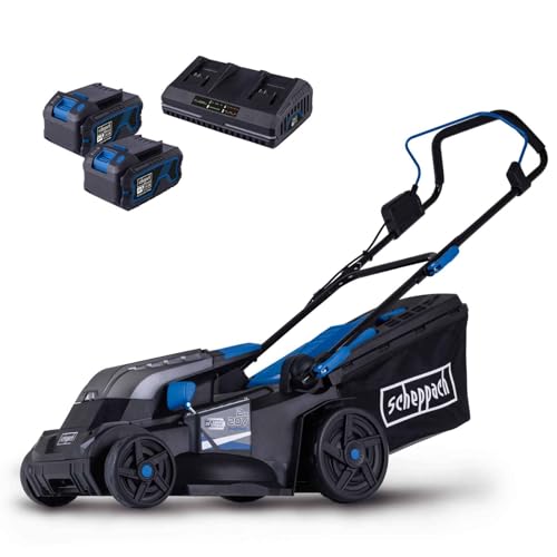 Scheppach Akku-Rasenmäher BC-MP380-X 20V Brushless Akkumäher | 38cm Schnittbreite | für 450-500 m2 | Schnitthöhenverstellung von 25–75mm | 45L Korb | 20V-IXES-Serie | mit 2x 4Ah Akku & Doppelladegerät von Scheppach