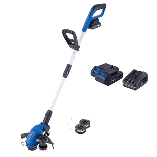 Scheppach Akku-Rasentrimmer C-LT300-X 20V Kantenschneider | Schnittbreite 300mm | Fadenlänge 3m | Höhenverstellung bis 270mm | Neigung 0°- 90° | 2 Fadenspulen | mit 2x2Ah Akku, Ladegerät & Ersatzspule von Scheppach