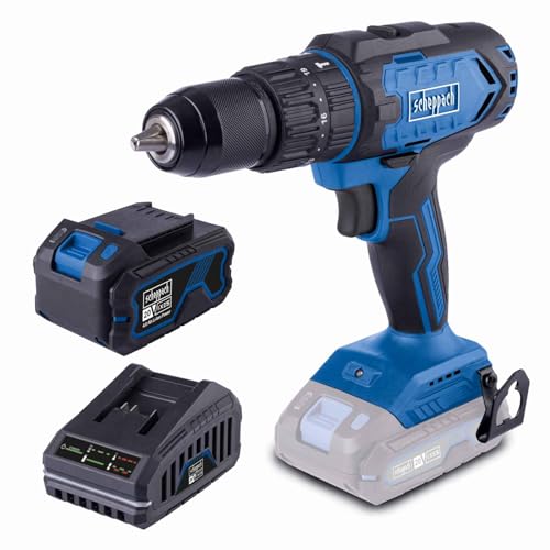 Scheppach Akku Schlagbohrschrauber C-CD45-X inkl. 4 Ah Starterkit | 3in1 Funktion | Drehmoment 45Nm | Drehmomentstufen 19+1+1 | Spannbereich 1,5-13mm | LED-Leuchte & Gürtelclip | 20V-IXES-Serie von Scheppach