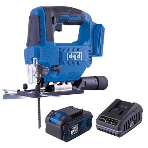 Scheppach Akku-Stichsäge C-JS220-X 20V | Hublänge 19 mm| | Hubzahl 0 ‒ 2400 min-1 | Schnitttiefe max. 100mm (Holz), 6 mm (Metall), 8 mm (Kunststoff) | 20V-IXES-Serie | mit 4Ah Akku & Ladegerät von Scheppach
