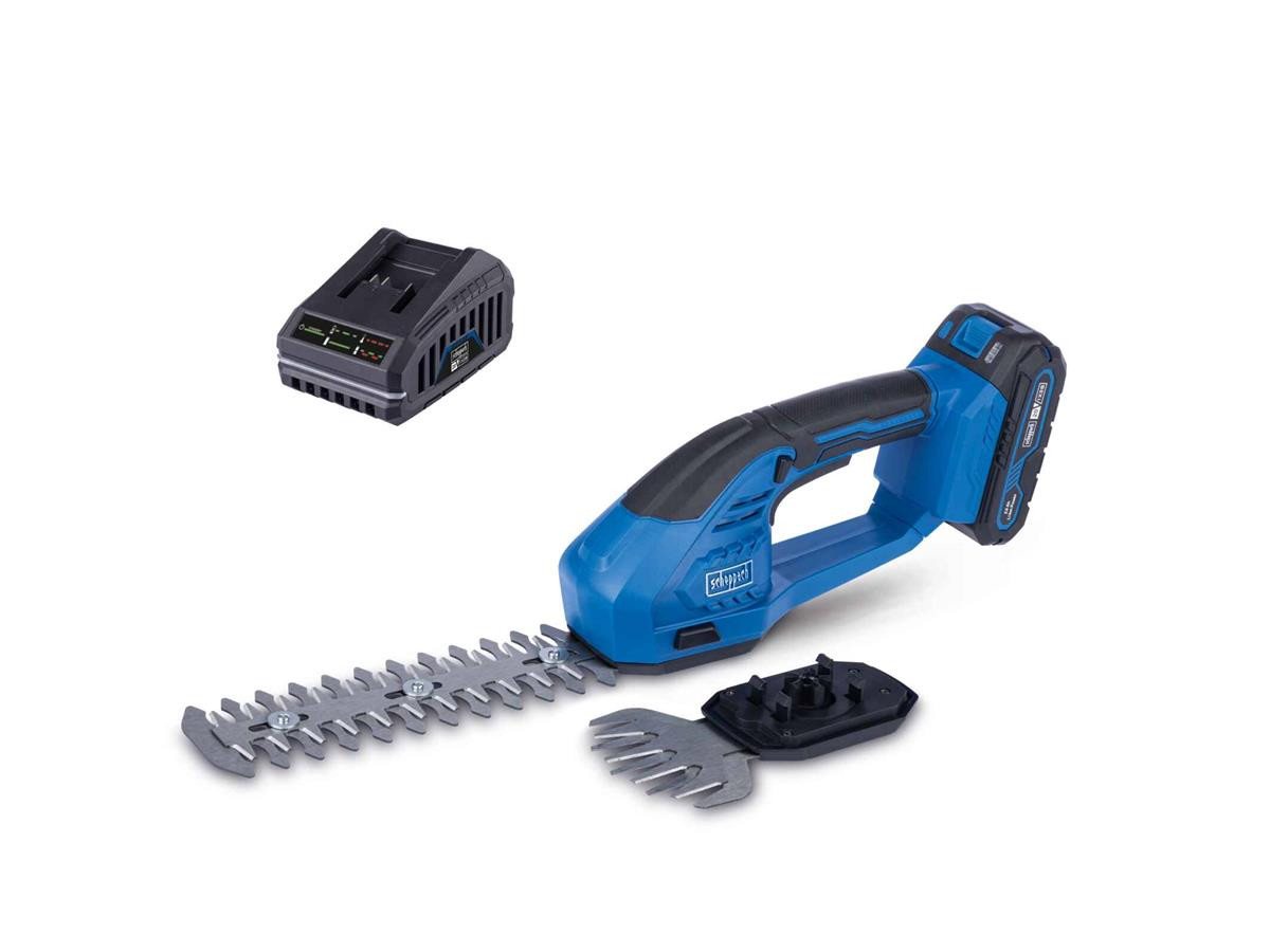 Scheppach Akku-Strauchschere C-HTGS200-X, (Set, 3 St), mit 2,0 Ah Akku und 2,4 A Ladegerät, inkl. Strauch-/Grasschnittmesser von Scheppach