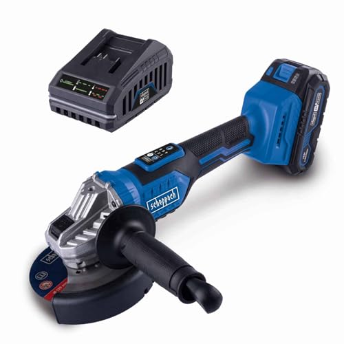 Scheppach Akku-Winkelschleifer BC-AG125-X 20V Brushless Motor mit Softstart | Schleifscheiben Ø 125mm | 20V-IXES-Serie | Drehzahleinstellung 3000 ‒ 10000 min-1 | mit 2Ah Akku & Ladegerät von Scheppach