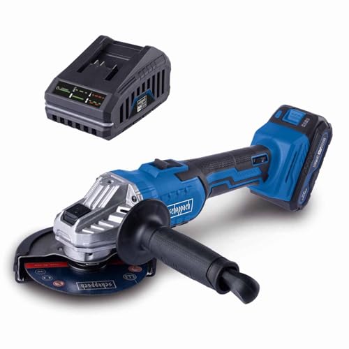 Scheppach Akku Winkelschleifer C-AG125-X inkl. 2Ah Starterkit | Schleifmaschine mit Softstart & Überlastschutz | Schleifscheibe Ø 125mm | 20V-IXES-Serie | Drehzahl 2500‒10000 min-1 in 6 Stufen von Scheppach