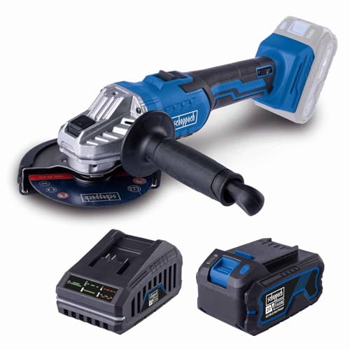 Scheppach Akku Winkelschleifer C-AG125-X inkl. 4Ah Starterkit | Schleifmaschine mit Softstart & Überlastschutz | Schleifscheibe Ø 125mm | 20V-IXES-Serie | Drehzahl 2500‒10000 min-1 in 6 Stufen von Scheppach
