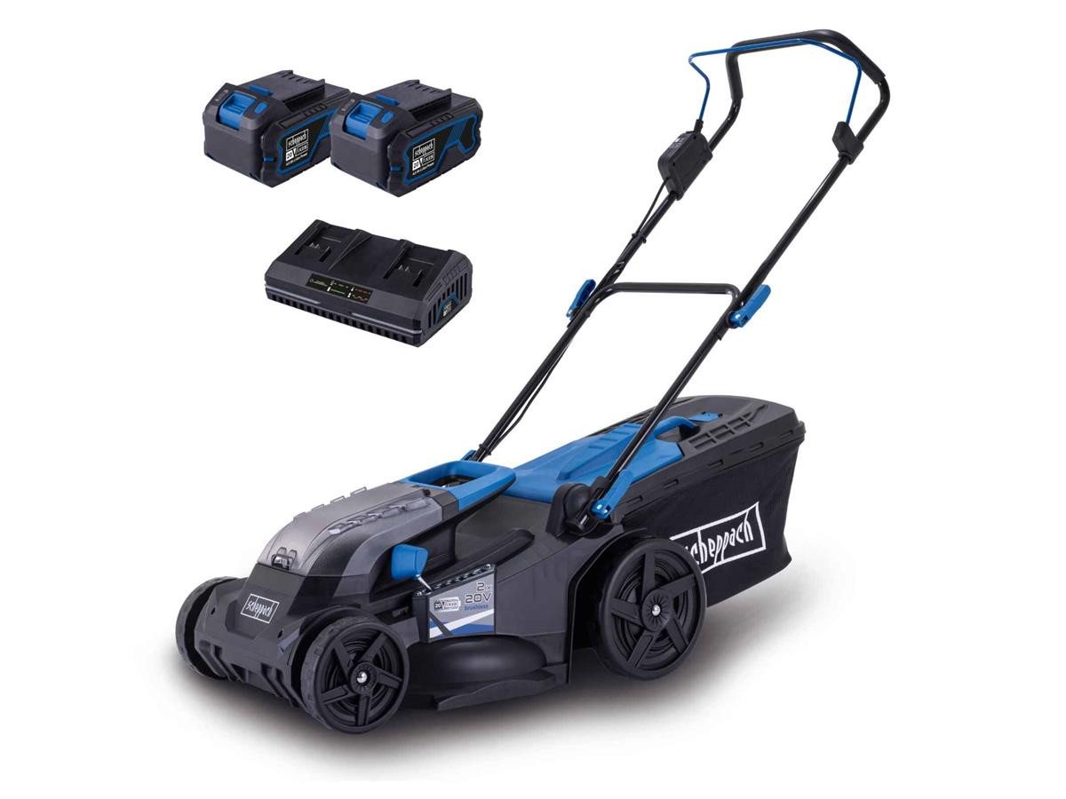 Scheppach Akkurasenmäher BC-MP430-X, 43 cm Schnittbreite, (Set), inkl. 2x Lithium-Ionen-Akku 20 V / 4,0 Ah und Doppelladegerät von Scheppach