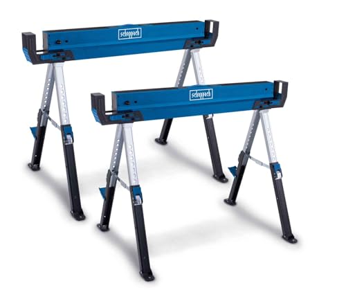 Scheppach Arbeitsbock MWB700 SET | 1200kg / 600kg Traglast | ausziehbare Seiten | 615-820mm variable Arbeitshöhe | Sägebock Untergestell Arbeitstisch | 2 Stück | rutschfeste Füße & verstellbare Beine von Scheppach