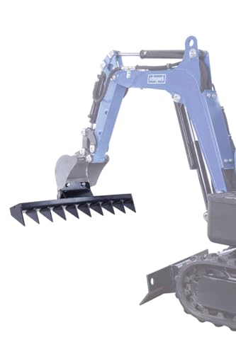 Scheppach Baggerrechen für Benzin Mini Bagger EXC815 Set | 100 cm Arbeitsbreite | 10 Krallen | zum Zusammenharken von Stroh oder Unkraut, Sieben von Gestein, Planieren sowie zum Auflockern von Böden von Scheppach