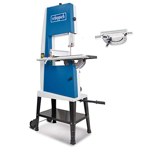 Scheppach Bandsäge BASA 4 | Anschluss 230V | 1500W | 2 Geschwindigkeiten | Durchlasshöhe -/ Breite 250 / 370mm | Grauguss-Tisch | stufenlose Tischverstellung | mit Untergestell & Querschneidlehre von Scheppach