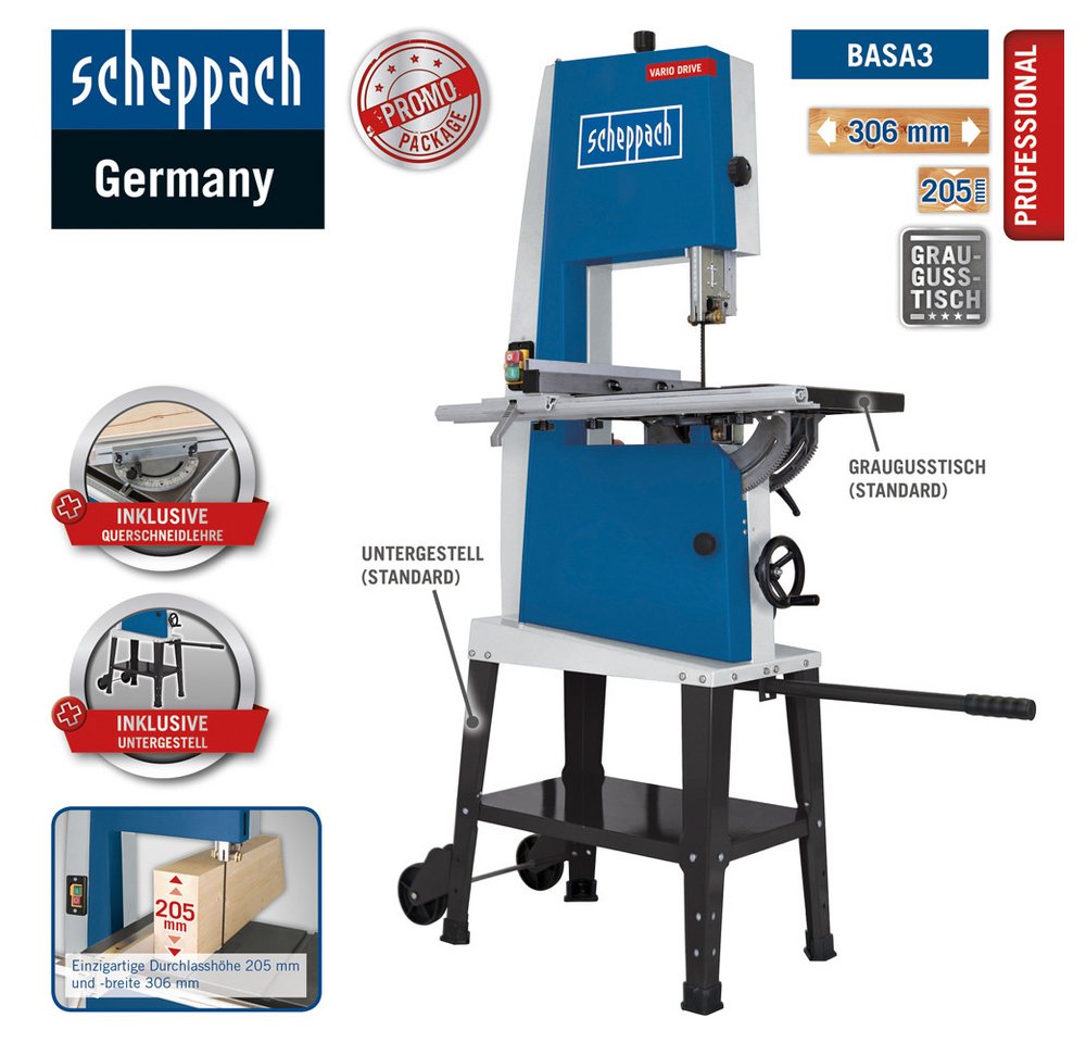 Scheppach Bandsäge Bandsäge BASA3 0,7KW 400V 50 inkl. Untergestell, 1 Stück Scheppach Bandsäge Bandsäge BASA3 0,7KW 400V 50 inkl. Untergestell, 1 Stück von Scheppach