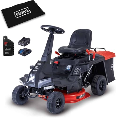 Scheppach Benzin Aufsitzmäher MR235-61 | 6PS | E-Start | LED | inkl. Öl & Abdeckhaube | 61cm Schnittbreite | 35-75mm Schnitthöhe | Rasentraktor mit 150L Fangkorb | 4xVor- / 1xRückwärtsgang von Scheppach