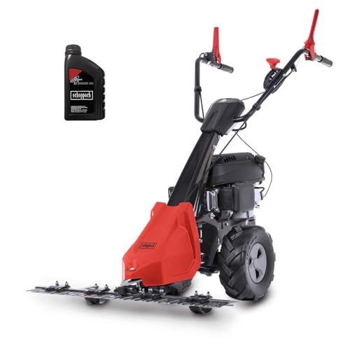 Scheppach Benzin Balkenmäher BMS196-88 | Schnittbreite 880mm | Schnitthöhe 30-60mm | 5,7 PS / 196ccm | für Rasenflächen bis 3000m² | Rasenmäher mit Radantrieb | Hochgrasmäher | inkl. Motoröl von Scheppach