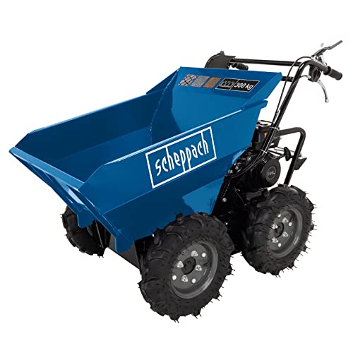 Scheppach Benzin Dumper DP3000 Motorschubkarre | 300kg Traglast | 5,6 PS | 3-Vorwärts-/1-Rückwärtsgang | Allradantrieb | Muldenkipper Mini Motor-Schubkarre Mini-Raupe von Scheppach