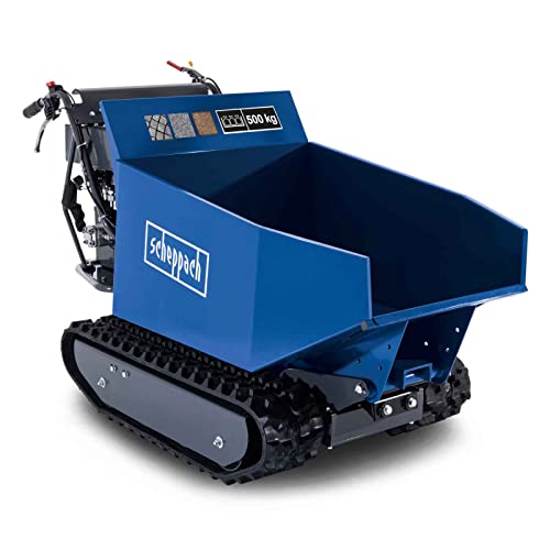 Scheppach Benzin Dumper DP5000 Motorschubkarre Mini Transporter mit Kettenantrieb | 500kg Traglast | 5,6 PS und 196cm³ | 3-Vorwärts-/1-Rückwärtsgang | hydraulischer Kippbehälter – 950 x 680 x 465 mm von Scheppach