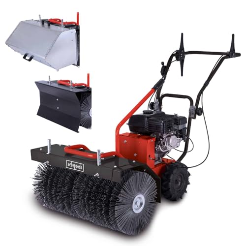 Scheppach Benzin Kehrmaschine SC2700P inkl. Schneeschild & Auffangbehälter | Schneefräse mit 700mm Kehrbreite | Flächenleistung 3000 m²h | Bürsten-Ø 350mm | 4,1W / 5,5PS | 1x Vor- 1x Rückwärtsgang von Scheppach