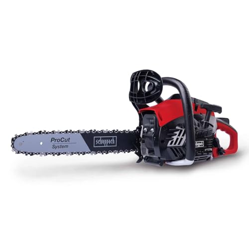Scheppach Benzin Kettensäge PCS38 mit 35cm Schwertlänge & Easy Start | 2 Takt Motor - 1,8PS Leistung | 33,5cmØ Schnittstärke | 21 m/s Schnittgeschwindigkeit | 37,2cm³ Hubraum | autom. Kettenschmierung von Scheppach