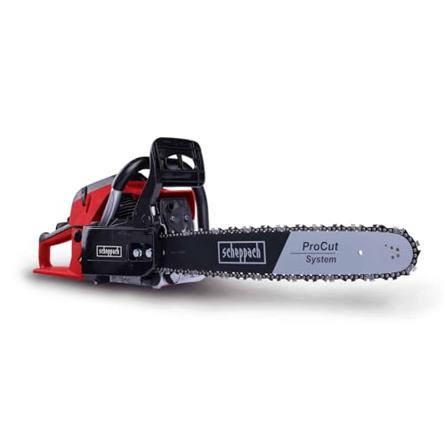 Scheppach Benzin Kettensäge PCS56 mit 51cm Schwertlänge & Easy Start | 2 Takt Motor - 3,1PS Leistung | 47cmØ Schnittstärke | 22 m/s Schnittgeschwindigkeit | 56cm³ Hubraum | autom. Kettenschmierung von Scheppach