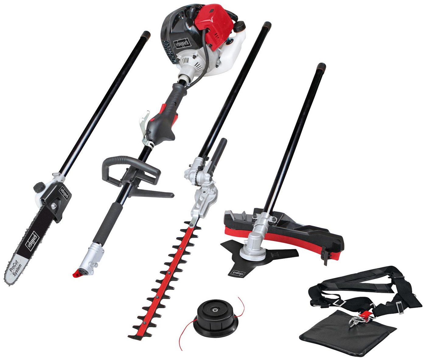 Scheppach Benzin-Motorsense MFH5200-4P 4in1 ProCut, 25,5 cm Arbeitsbreite Messer, 45 cm Arbeitsbreite Faden, (Set), Multifunktionswerkzeug 4in1 von Scheppach