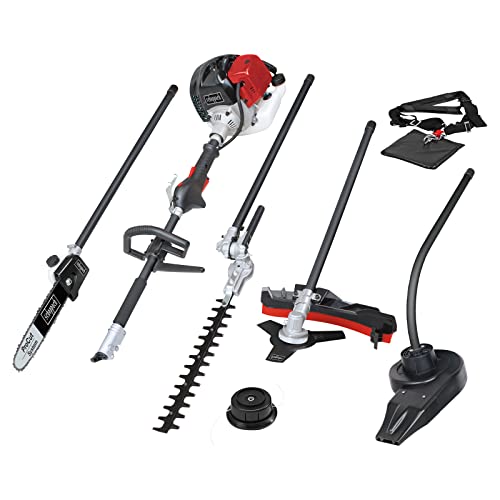 Scheppach Benzin Motorsense MTC42-5P | 1,5PS - 2-Takt Motor | 42,7cm³ | 5in1 Multifunktionsgerät - Rasentrimmer, Heckenschere, Hochentaster, Laubbläser | mit Schultergurt | Anti-Vibrations-Technologie von Scheppach