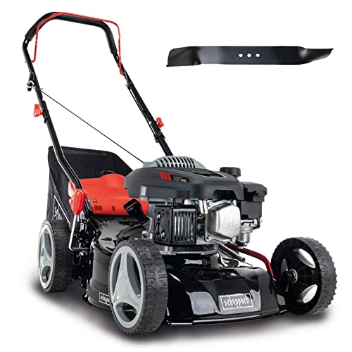 Scheppach Benzin Rasenmäher MP132-42 | Schnittbreite 42cm | 3,3 PS | Stahlgehäuse | Reinigungsfunktion | 45 Liter Fangkorb | Höhenverstellung in 7 Stufen (25-75mm) | inkl. 2.Mäh-/Mulchmesser von Scheppach