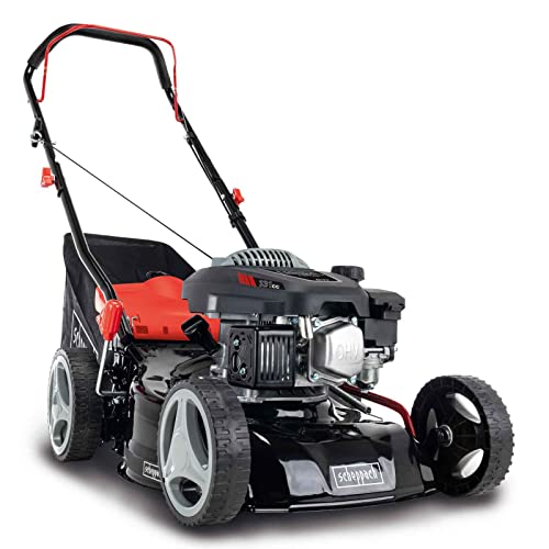 Scheppach Benzin Rasenmäher MP132-42 | Schnittbreite 42cm | 3,3 PS | Stahlgehäuse | Reinigungsfunktion | 45 Liter Fangkorb | Höhenverstellung in 7 Stufen (25-75mm) von Scheppach