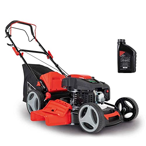 Scheppach Benzin Rasenmäher MS225-53 mit Radantrieb | 53cm Schnittbreite | 65L Fangbox | Höhenverstellung 7 Stufen | Seitenauswurf & Reinigungsfunktion | Mulchmäher | inkl. Motoröl von Scheppach