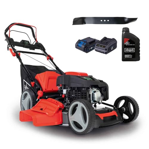 Scheppach Benzin Rasenmäher MS225-53E mit E-Start | Radantrieb | 6PS | 53 cm Schnittbreite | 7-fache Höhenverstellung | 65 Liter Fangkorb | Mulchfunktion | Reinigungsfunktion | inkl. Öl & Ersatzmesser von Scheppach
