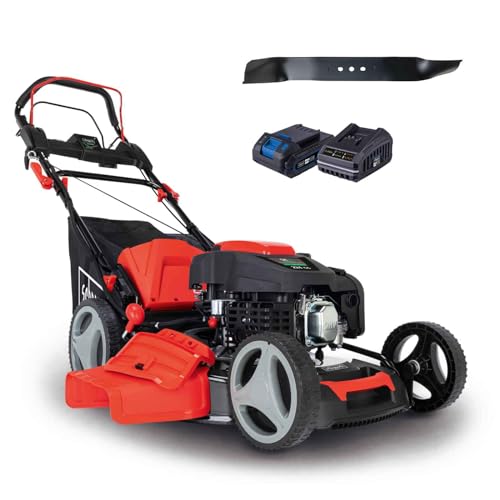 Scheppach Benzin Rasenmäher MS225-53E mit E-Start | Radantrieb | 6PS | 53 cm Schnittbreite | 7-fache Höhenverstellung | 65 Liter Fangkorb | Mulchfuntion | Reinigungsfunktion |mit 2. Mäh- / Mulchmesser von Scheppach