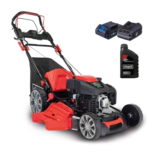 Scheppach Benzin Rasenmäher MS225-56E mit E-Start | Radantrieb | 6PS | 56 cm Schnittbreite | 7-fache Schnitthöhenverstellung | 65 Liter Fangkorb | Reinigungsfunktion | Mulchfunktion | inkl. Motoröl von Scheppach